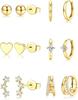 Bobisty 6Pairs Earrings for Women 14K Gold Plated Stud Hoop Stacks Earrings Set 316L Surgical Steel Earring Piercing Jewellery