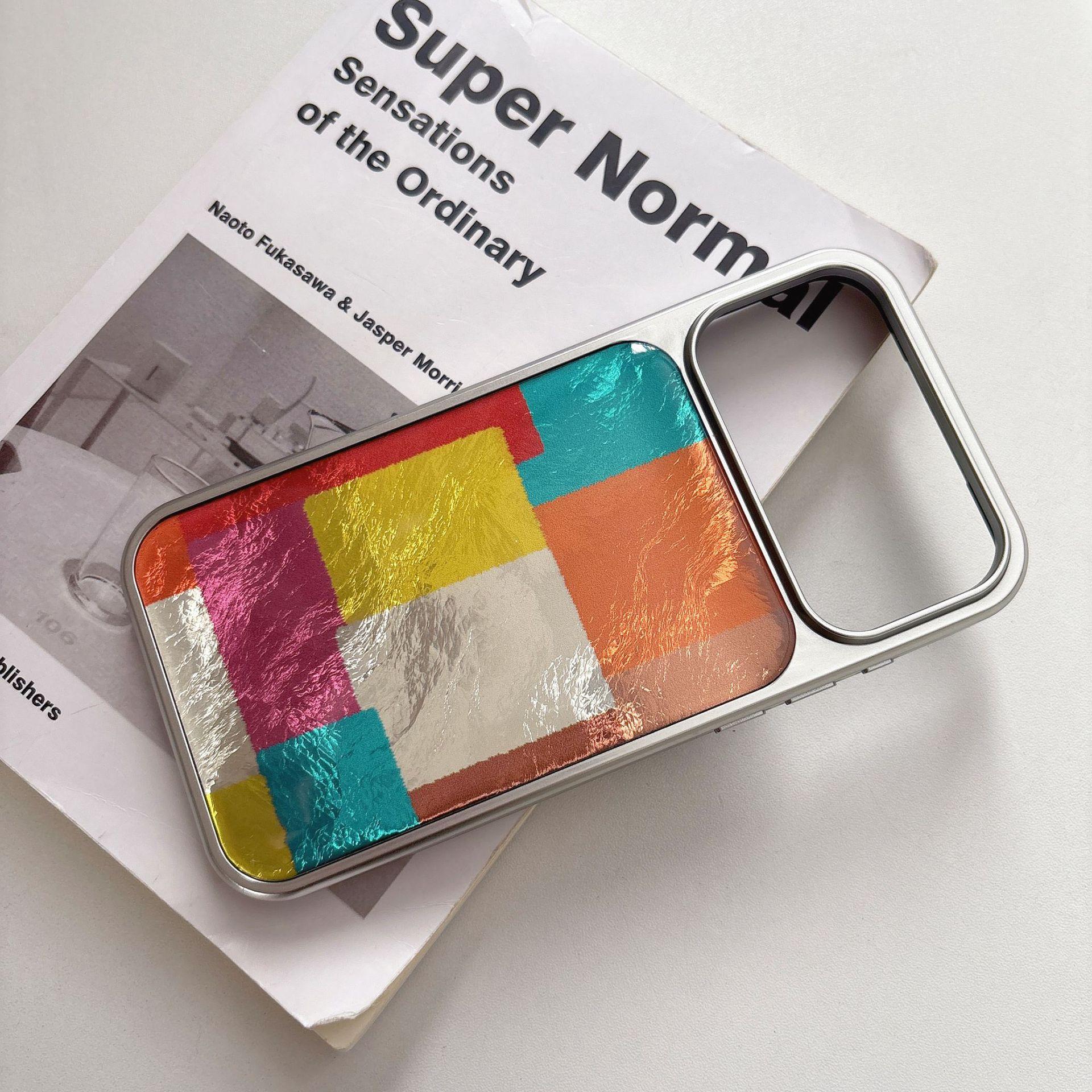 

Korean Style Colorful Plaid Case for iPhone 16 Pro Max Apple 17 Phone Case 15/14 Silver Edge Electroplated Epoxy 17Pro max(without Packagi