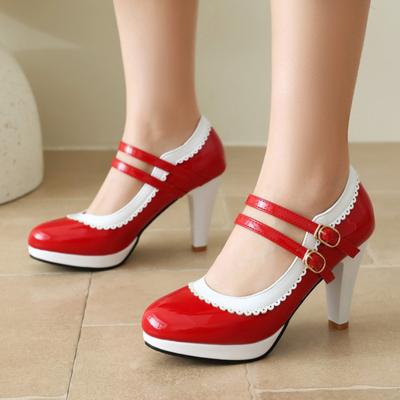 Mode Elegante High Heels Mary Janes Schuhe Frau Pumps Große Größe 45 Riemen Grün Blau Rot Mit Hohen Absätzen Party Hochzeit Büro Schuhe damen
