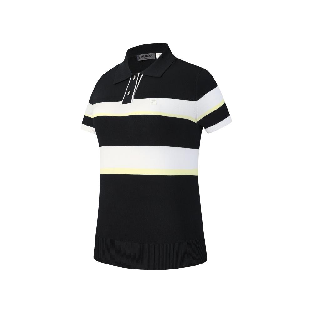 Fila Golf Series Simple Stripe Classic Sports Casual Golf Versatile Comfortable Woven Short Sleeve Polo Shirt Women Tops Legendary-Blue A11W625404FNV