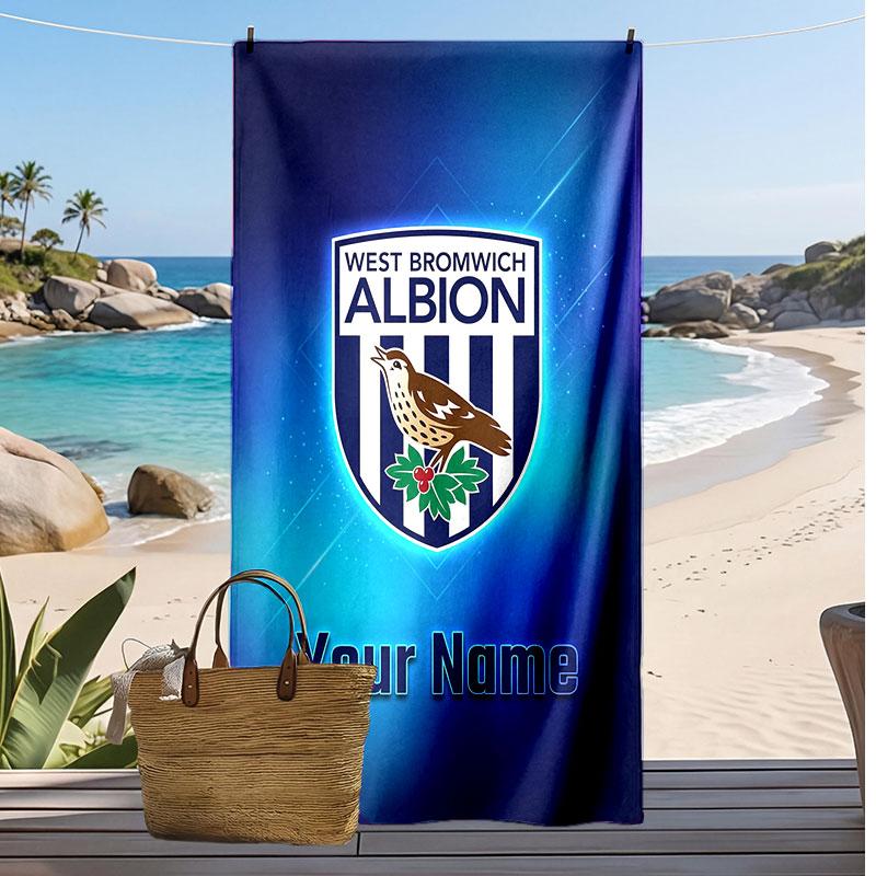 West Bromwich Albion FC Personalized Printed Beach Towel Soccer Logo Support Custom Name Text Absorbent Towel For Sport Travel Special Gift