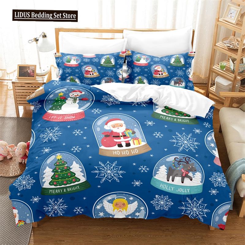 Merry Christmas Duvet Cover Set Twin King Queen Cartoon Santa Claus Bedding Set Polyester Christmas Gingerbread Man Quilt Cover