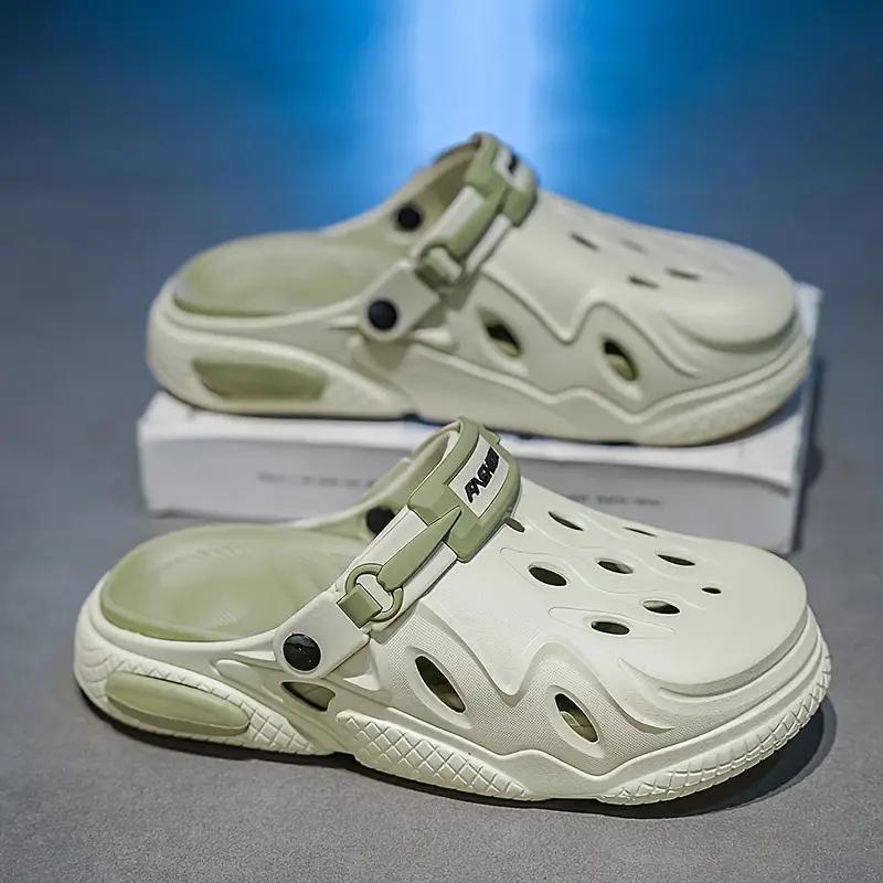 Men's Trendy Color Block Hollow Out Clogs, Comfy Non Slip Durable Soft Sole EVA Slippers For Summer Outdoor Activities