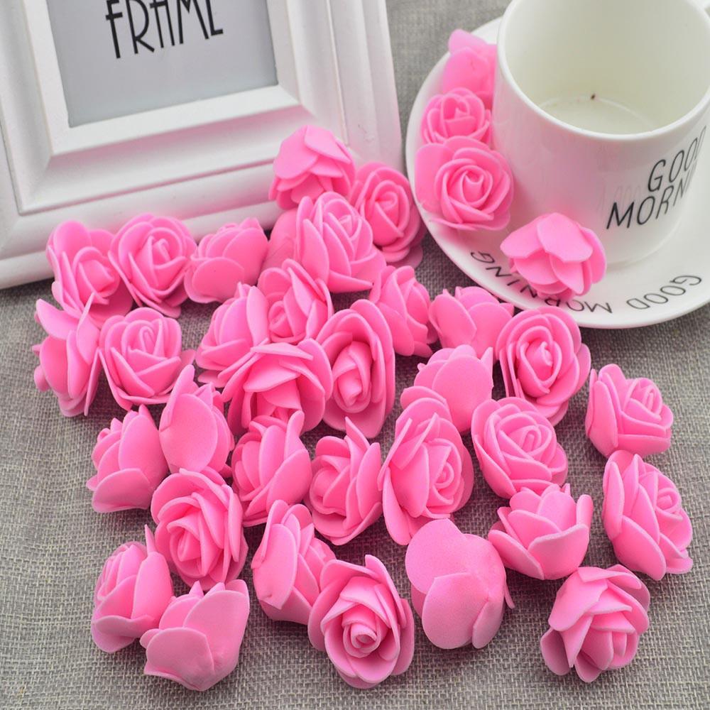 50pcs Artificial Flowers PE Foam Roses Head Bear Handmade Wedding Home Garden Holiday Party Decor Scrapbook Gifts Box Diy Wreath