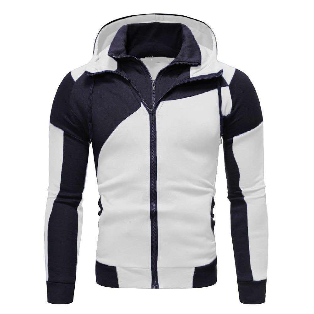 Men s Patchwork Double Zipper Hoodie Jacket - Warm Fleece Sportswear Double Extra Large