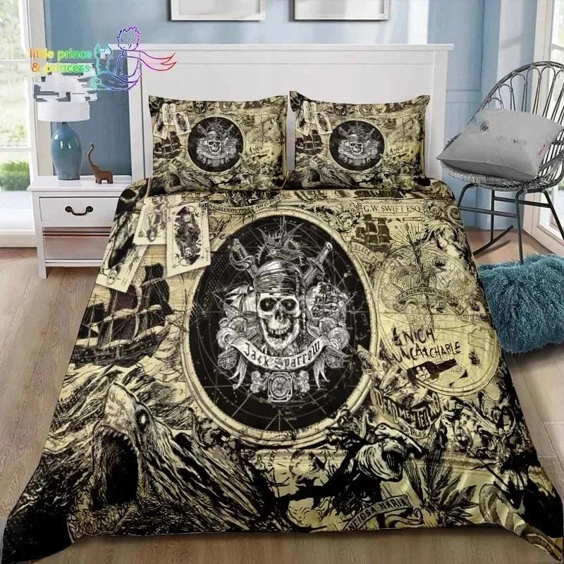 Vintage Pirater Sängkläder Set Enkel Tvilling Full Queen King Size Sängset Vuxna Pojkar Sovrum Pirater Skattkarta Sängkläder Gåva