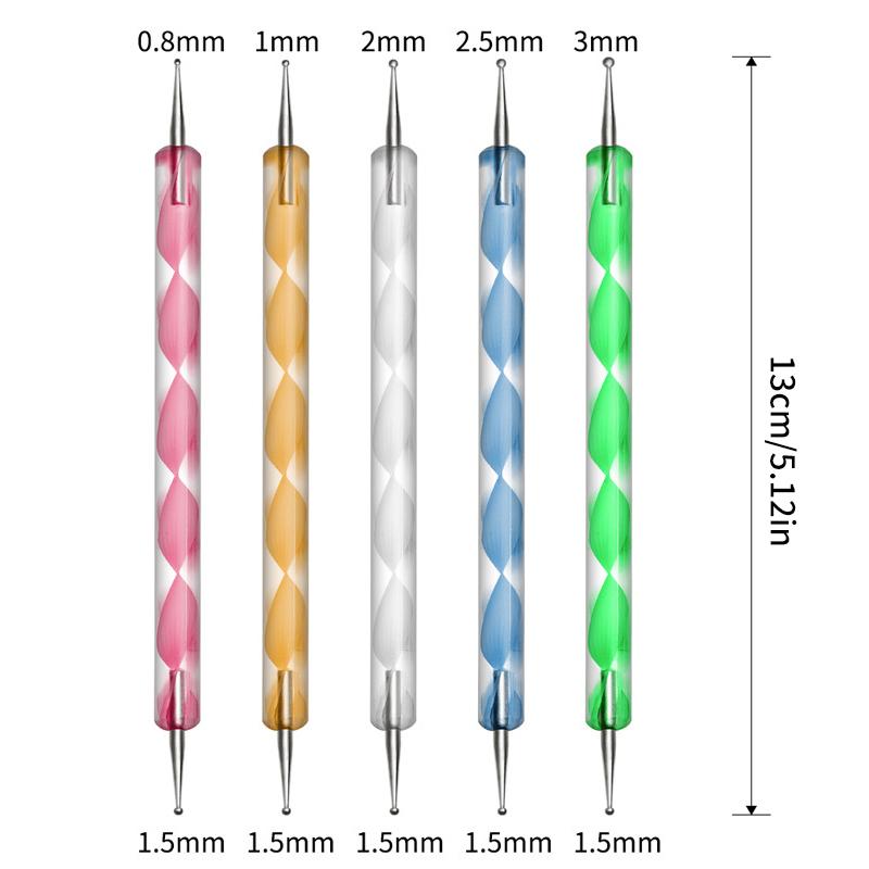 Nail Art Brushes Kit 5Pcs Professional, Double-Head Acrylic Drawing Pen Manicure Design Tool