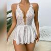 Sexy Bodysuit Low-cut Deep V Neck Sleeveless See-through Lace Mesh Cross Back Flower Embroidery Bow Decor Adjustable Spaghetti Strap