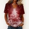 Women's Casual Short Sleeve V-Neck Christmas Print Pullover Top