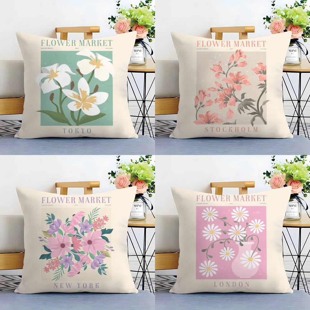 Flower Market Pretty Pillow Case Plush Fabric Soft Double Sided Print Sofa Cushion Cover Throw Pillow Covers