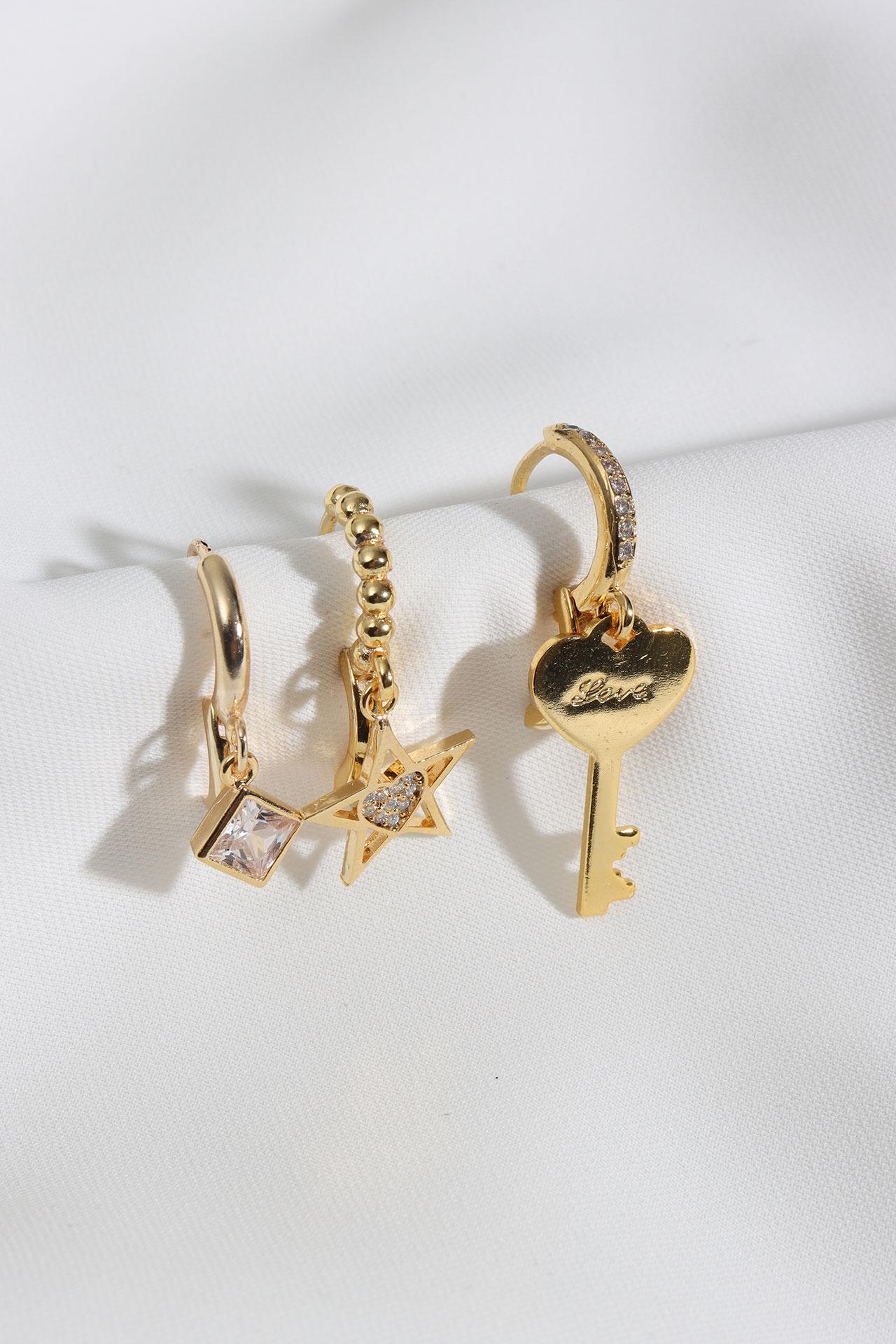 

Серьги золотого цвета с тремя ключевыми фигурами