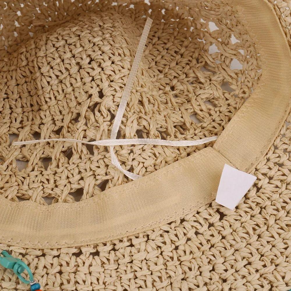 Foldable Lace Brim Sunshade Cap Breathable Sun Protection Cap Handmade Woman's Straw Hat  Outdoor
