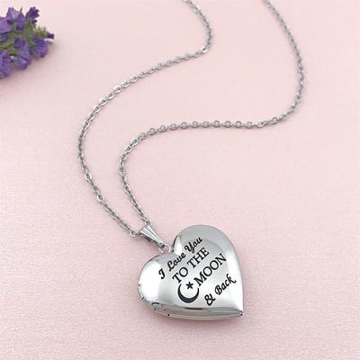 Lady Stainless Steel Heart-shaped Photo Box with Opening for Engraving Photo Frame and Pendant Necklace