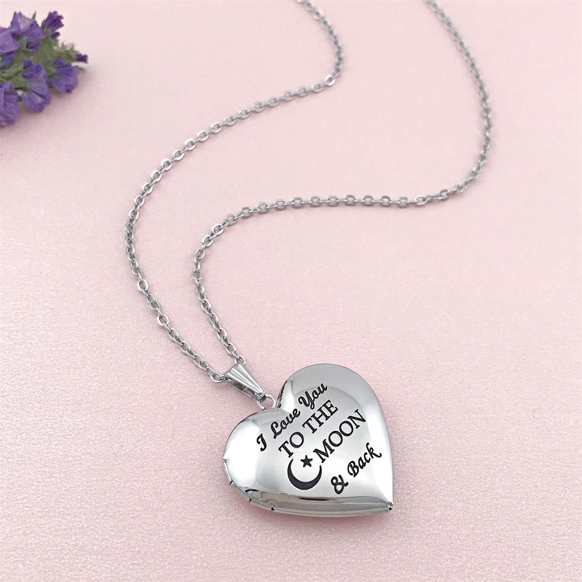 Women s Silver Love Photo Box Photo Frame Photo Box Pendant Necklace 60CM
