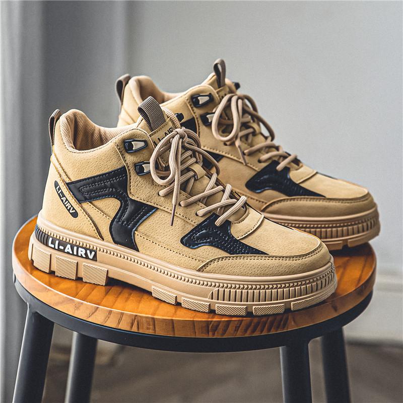 Ins Trend Men's Autumn Winter Boots Hightop Skateboard Shoes Students Boys Platform Walking Casual Boots