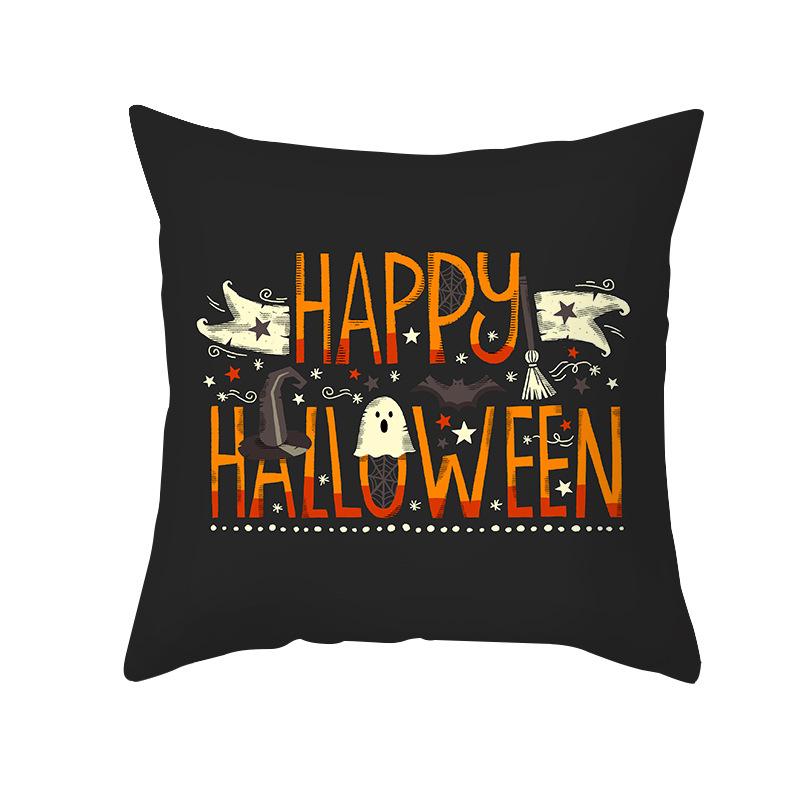 Halloween Pillow Cover Cartoon Skull Cat Sofa Cushion Cover Peach Skin Pillow Cover