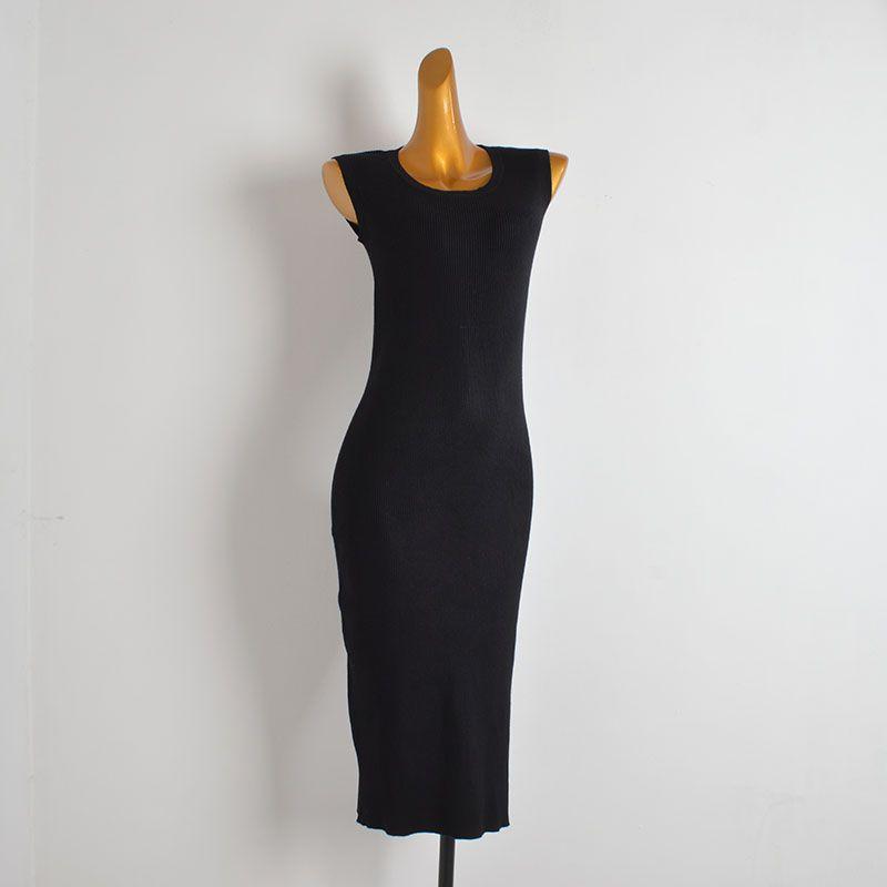 

Sample Clothes New round Neck Sleeveless Bottoming Vest Knitting Dress Women s Summer Silm Slim Looking Mid Length Long Length Bodycon Dress Black One size