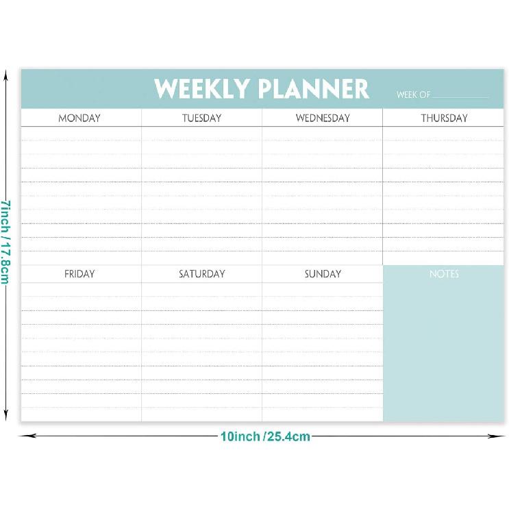 Weekly Planner Notepad - Tear Off Planning Pad with Daily Schedule & Calendar, 52 Sheets, 100gsm Paper, Undated Weekly To Do List Notepad, 10x7 in