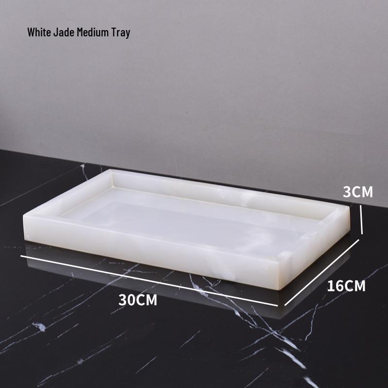 Lux White Jade Bathroom Set: Basin, Tray, Tissue Box, Lotion Dispenser - 4 or 5 Piece Set