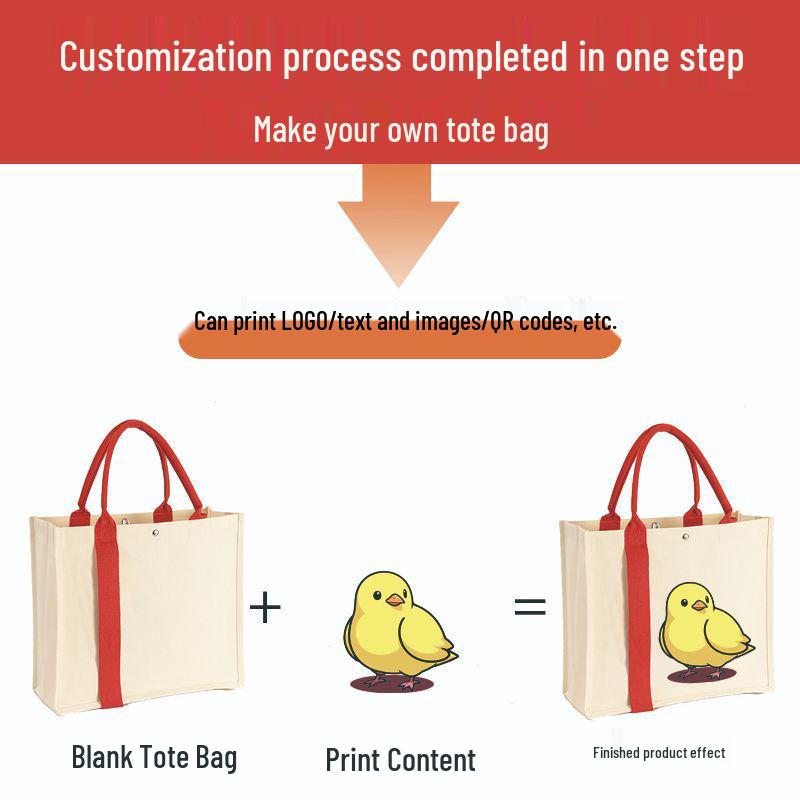 Custom Canvas Tote Bag with Logo & Ribbon Shoulder Strap for DIY Shopping