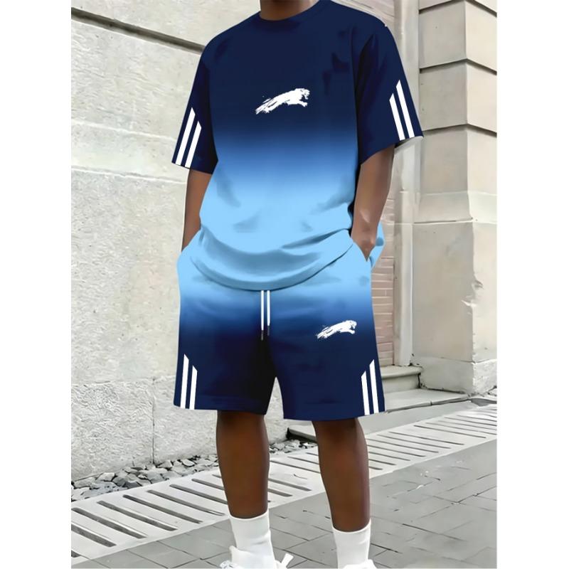 Hot Selling Men's Summer New Comfortable Short-sleeved Round Neck T-shirt Shorts 2-piece Set