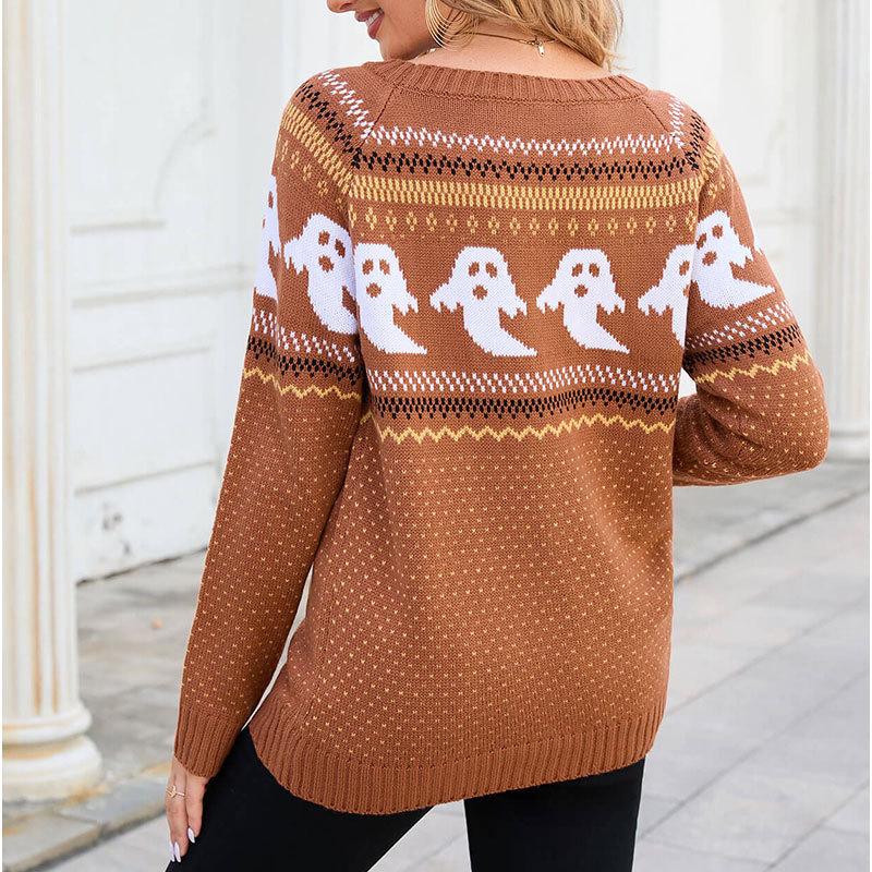Women's European and American Retro Polka Dot Halloween Sweater - Autumn/Winter Long Sleeve Knitwear