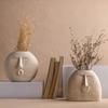 Ceramic Flower Vase | Set of 2 | Upbeat Face Vase 5.5 Inches & Blowing Kiss Face Vase 6 Inches (White, Raw Finish)