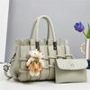 Lychee Leather Handbag and Purse For Women, Ladies Top Handle Satchel Tote with Hanging Ornament, Girls Crossbody Shoulder Bags