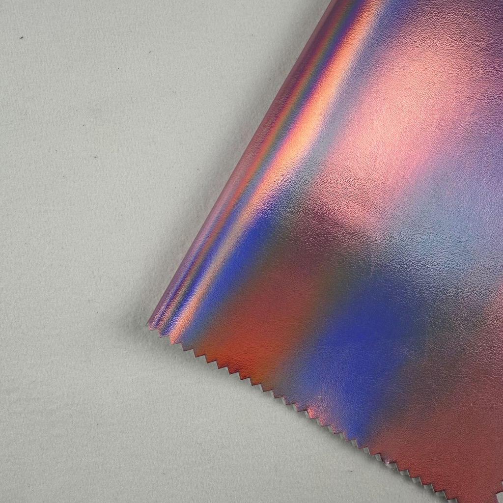 Iridescent Metal-Texture PU Leather with 1.2mm Cotton Fluff Backing for Luggage and Glasses Case Packaging