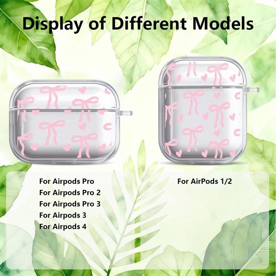 Cute Pink Heart Bow Case For Airpods Pro3 Pro2 4 2 3 Pro 1 Clear Earphone Cases Cover