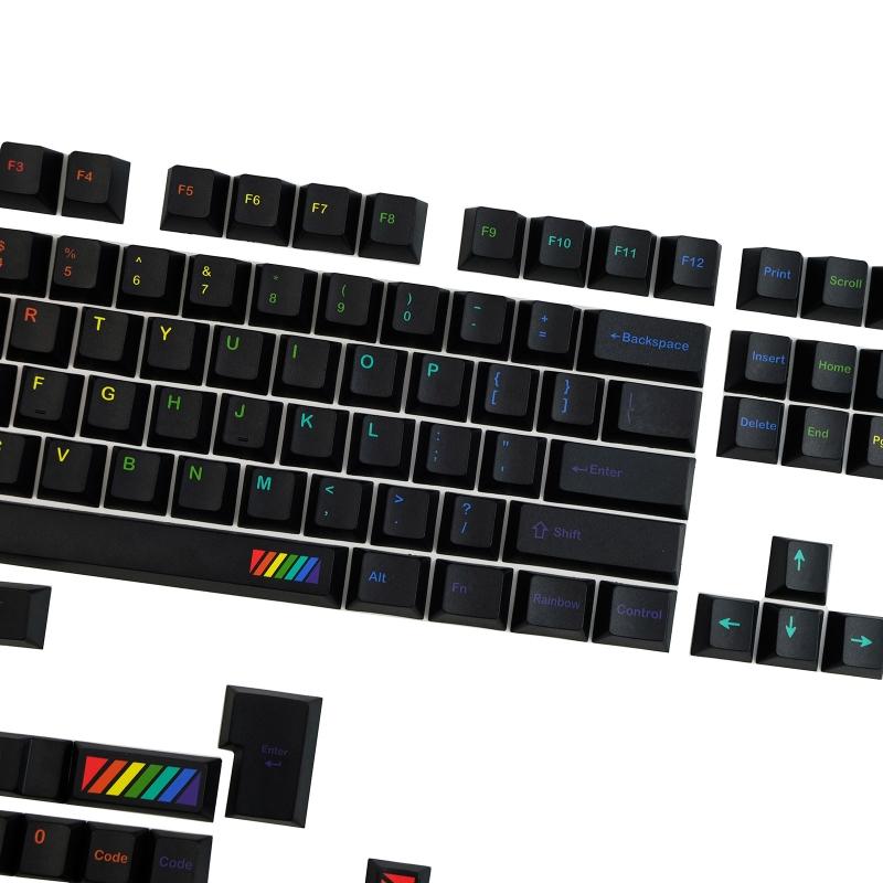 Midnight Rainbow Keycaps PBT Dye Sub for MX Hes  Mechanical Keyboard 142 Keys Fits 61 63 64 65 67 68 80