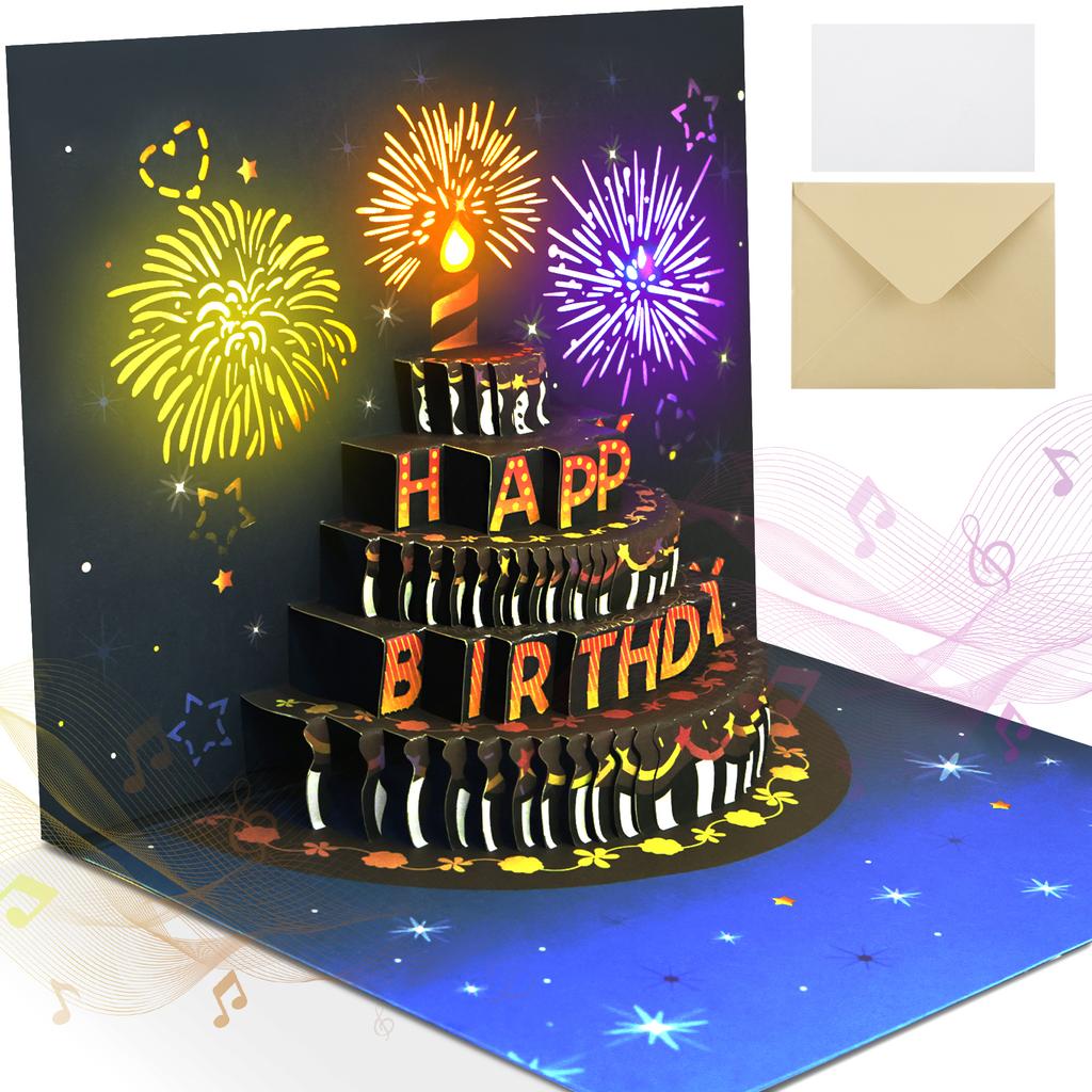 3D Light Music Birthday Card Pop Up Happy Birthday Card Fireworks Birthday Greeting Cards Happy Birthday Party Gift Message Card