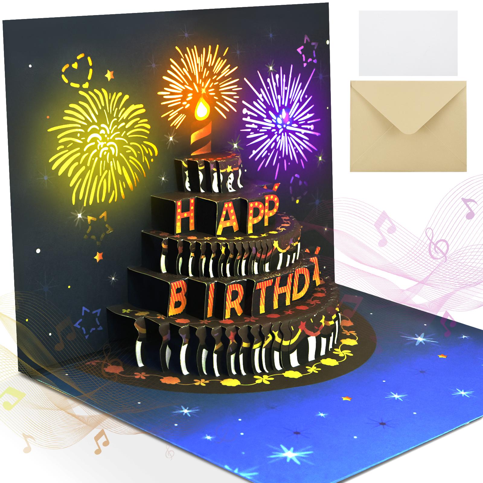 

3D Light Music Birthday Card Pop Up Happy Birthday Card Fireworks Birthday Greeting Cards Happy Birthday Party Gift Message Card
