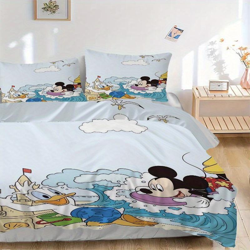 

3pcs Mickey Mouse & Donald Duck Beach Quilt Cover Set (1 Quilt Cover + 2 Pillowcases Without Pillow Core), High-Definition Printing for Home and 135x200cm
