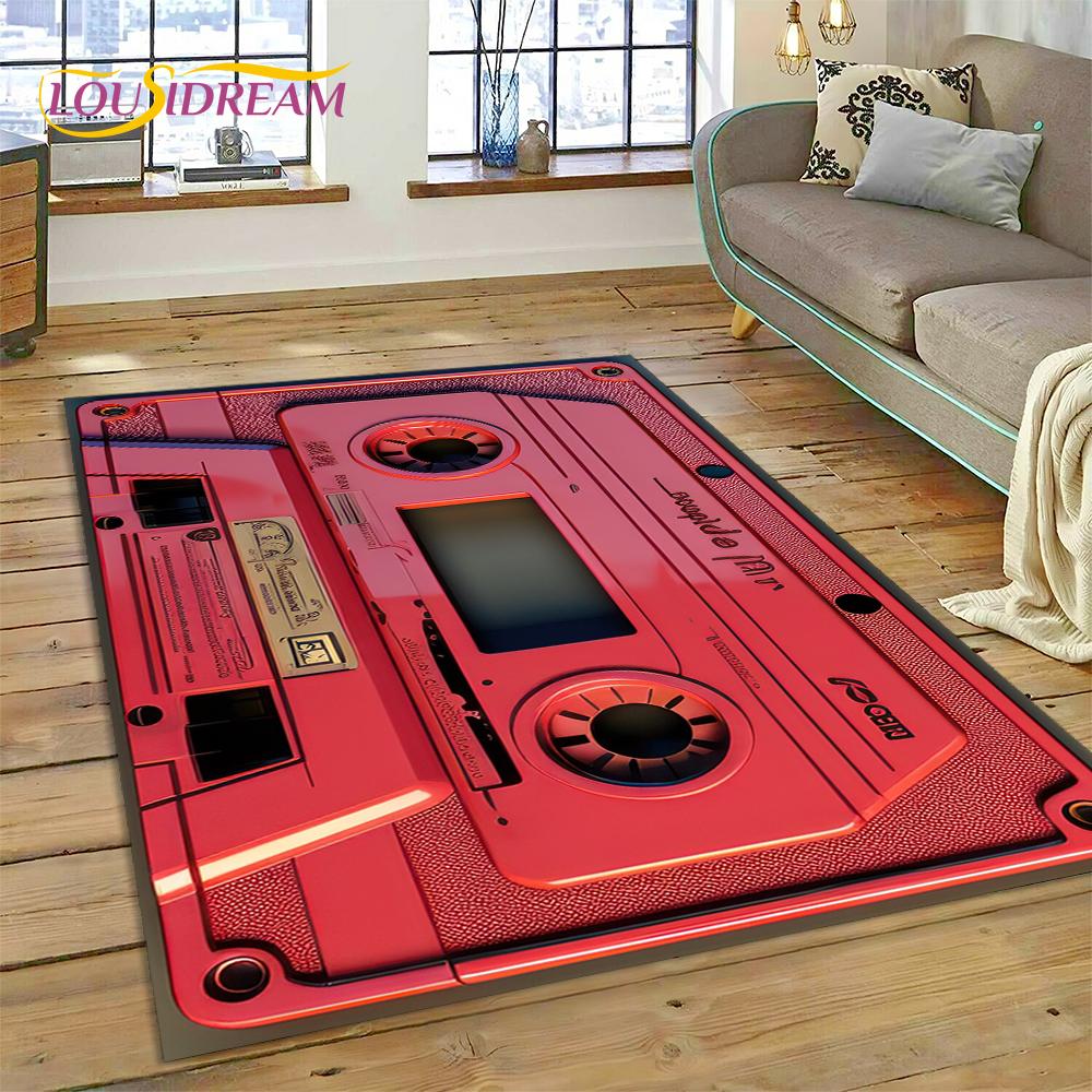 Alfombra con grabadora de casete de música 3D, instrumento de CD retro, para dormitorio, sala de estar, decoración del sofá del hogar, alfombra de suelo para decoración infantil