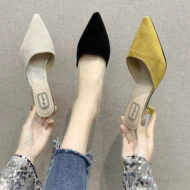 Slippers Girl 2025 Spring and Summer Wear Fashion Versatile Internet Celebrity Fairy Style Bag Head Half Slippers Thin Heel Pointed Sandals