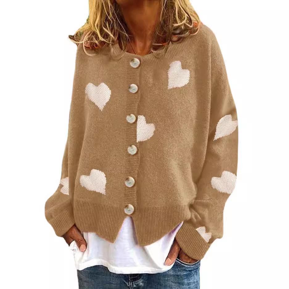 2024 Autumn/Winter European & American Women's Heart Knit Cardigan Sweater