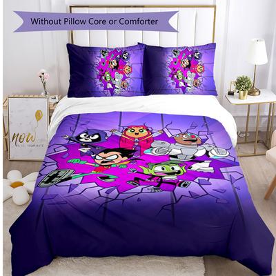 Teen Titans Go Vzorovaný 3dílný povlak na peřinu a povlaky na polštáře, Měkký, Šetrný k pokožce, Omyvatelný