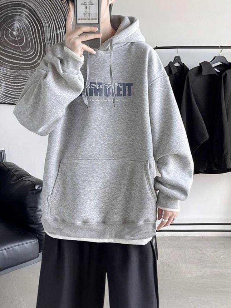 Herren Trendy Locker Geschnittener Hoodie – Frühling/Herbst Hong Kong Stil Pullover mit Samtfutter