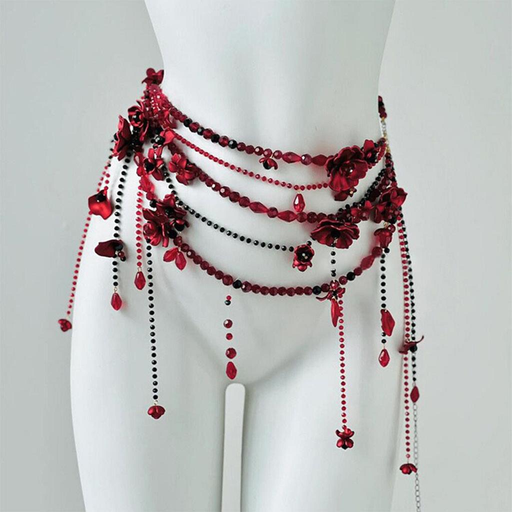 Heavy Duty Waist Belt Stylish for Stage Dance Music Festival Jeans Dress Belt Body Jewelry Chain Pearls Belly Dance