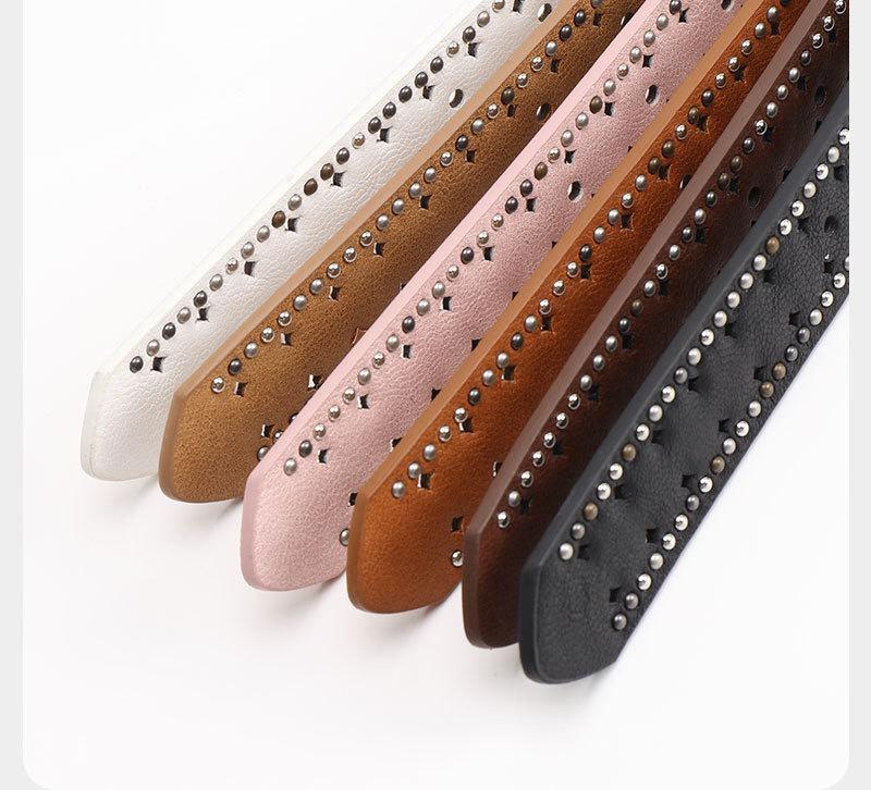 Women's Y2K Perforated Leather Belt with Double Row Rivets – Punk Niche Design for Versatile Jeans
