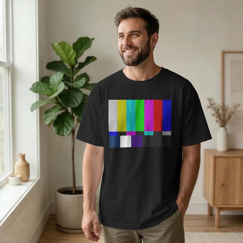 No Signal TV Test Card Pal NTSC T Shirts Men 100% Cotton Casual T-Shirt Crew Neck Retro Tees Sh