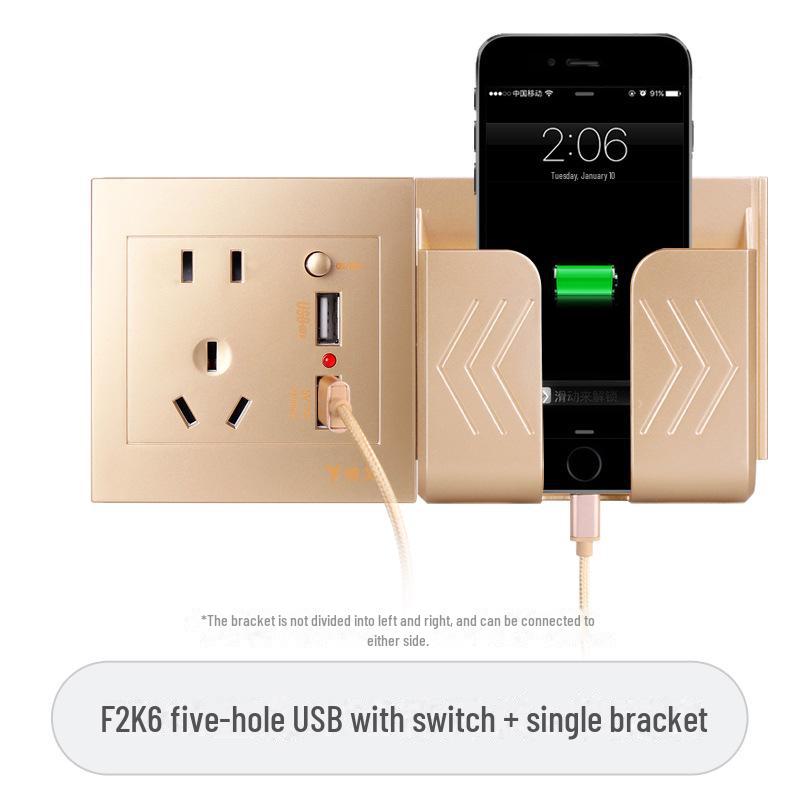 Concealed Wall Socket Panel with Dual USB & Five-Hole Outlets