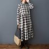Women's Loose and Age Reducing Plaid Collar Mid Length Dress