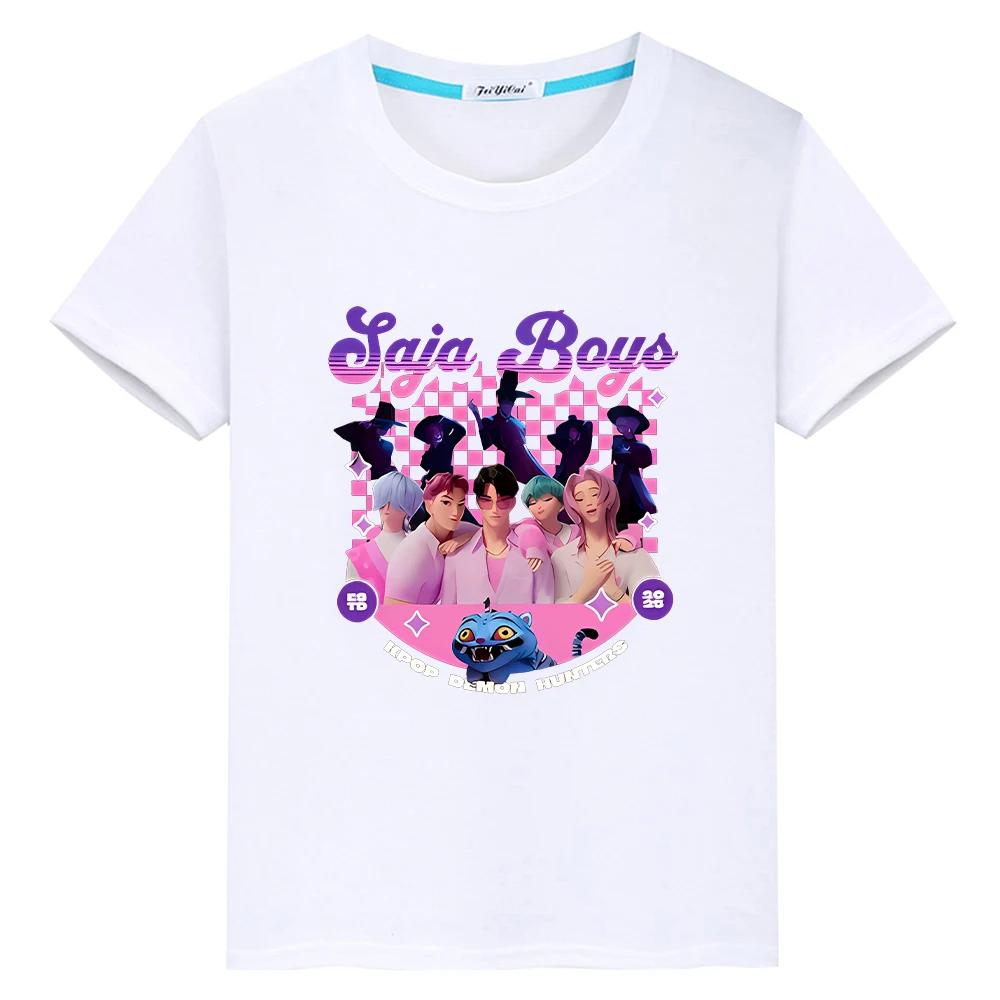 Saja Boys kpop caçadores de demônios Estampa 100%Algodão Tops Fofos y2k camiseta para crianças menino 10 anos anime Curta Kawaii Camisetas roupas de meninas