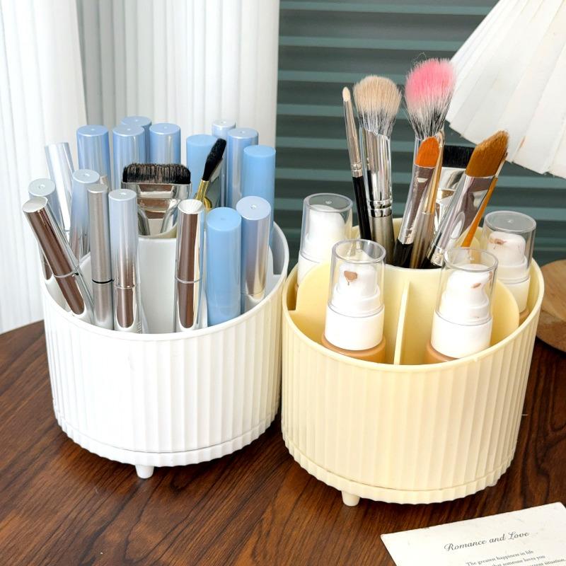 Weiß Rosa 360° drehbarer Make-up-Organizer Tragbare Desktop-Kosmetik-Aufbewahrungsbox Badezimmer Multifunktionaler Lippenstift-Pinselhalter