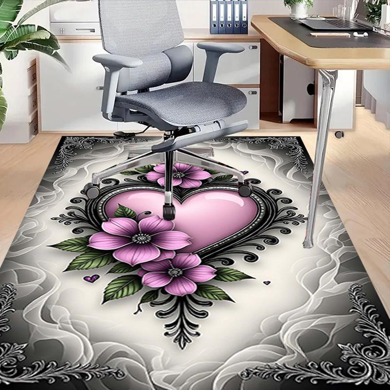 1PC Heart Flowers Non-Slip Floor Carpet Compatible for Office&Living Room&Dining room - Flat-Weave Machine- Soft & Pattern-E302