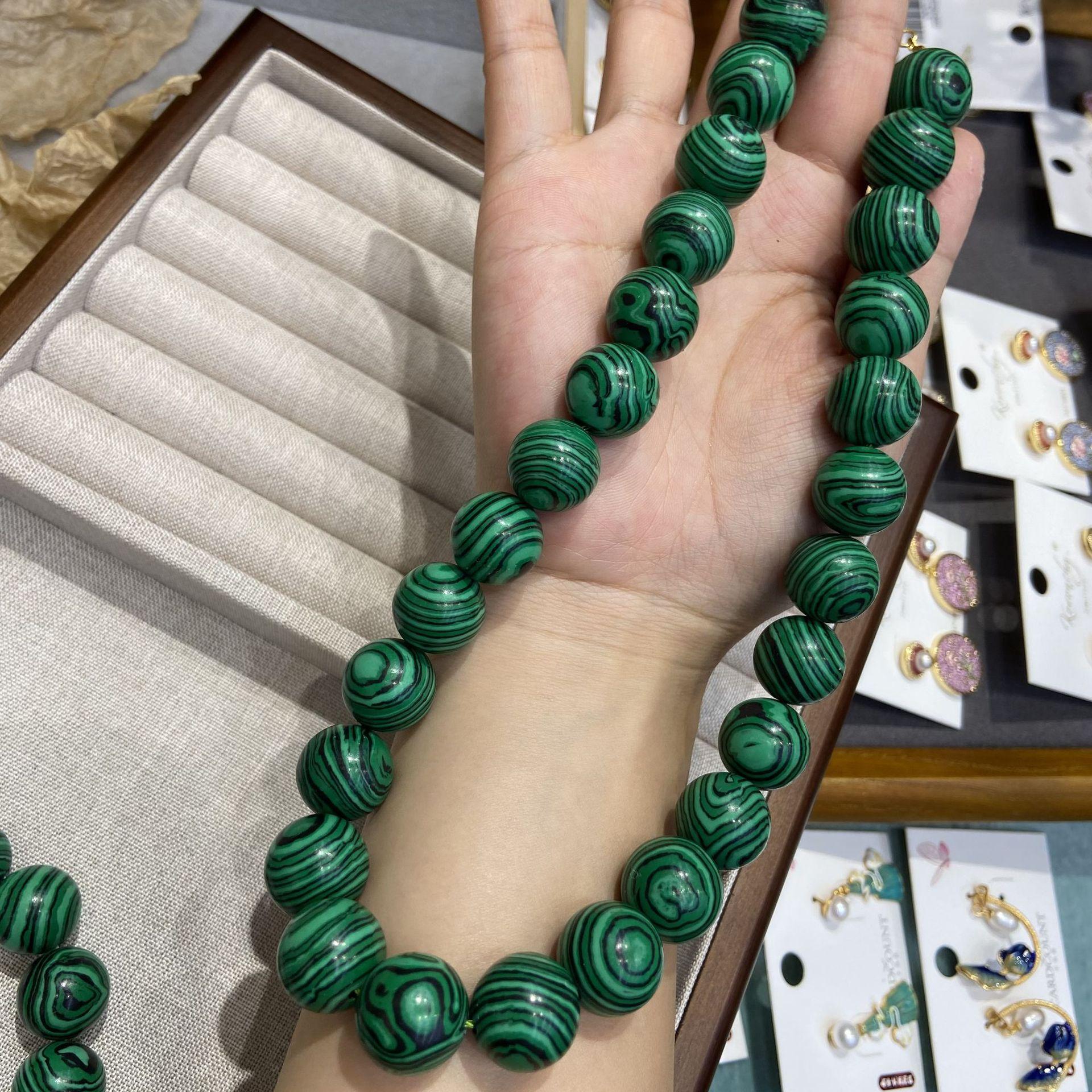 Same Fashion 14Mm Malachite Beaded Bracelet Green Agate Necklace Bracelet Bead Bracelet