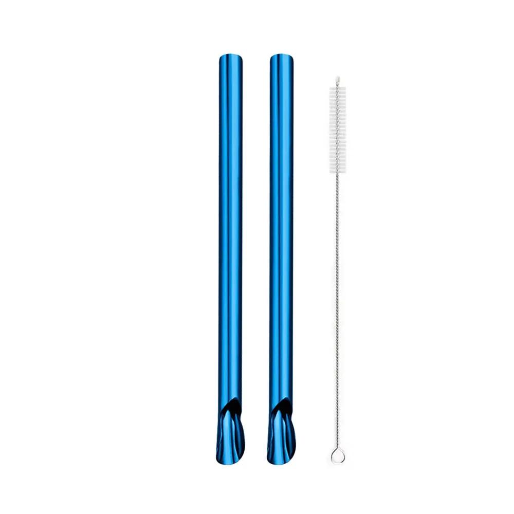 2/4Pcs ReusableDrinking Straw Smoothie Milkshake Scoop Stainless Steel Straw Spoon Durability Stirring Spoon  with Brush Set Bar