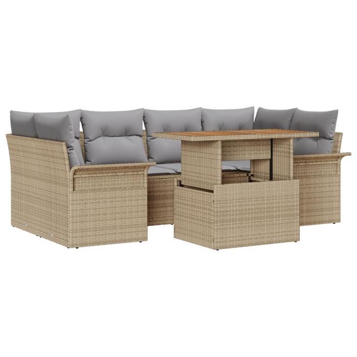 VidaXL Ensemble de canapé de jardin de 7 pièces avec coussins beige poly rattan acacia 3349286